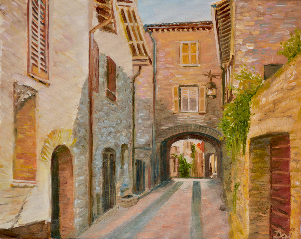 Assisi Vicolo - Oils on canvas panel, unframed - 20.3 x 25.4 x 0.3cm