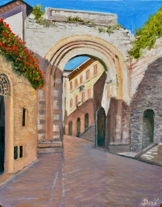 Oil painting of an Assisi Archway in the province of Perugia, Italy