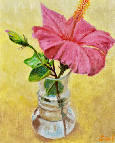 Pink Hibiscus in a Glass Vase