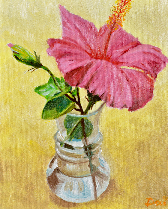 Pink Hibiscus in a Glass Vase