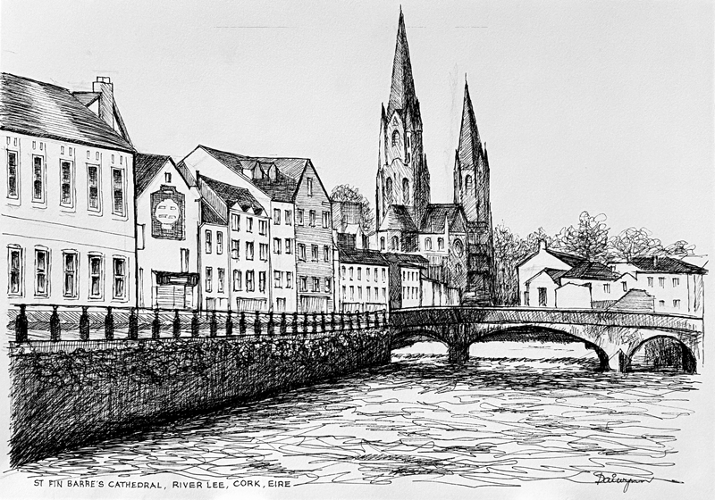 St Fin Barres Cathedral on River Lee Cork Eire