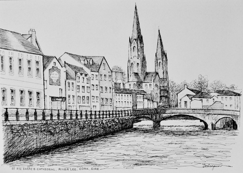 St Fin Barres Cathedral on River Lee Cork Eire